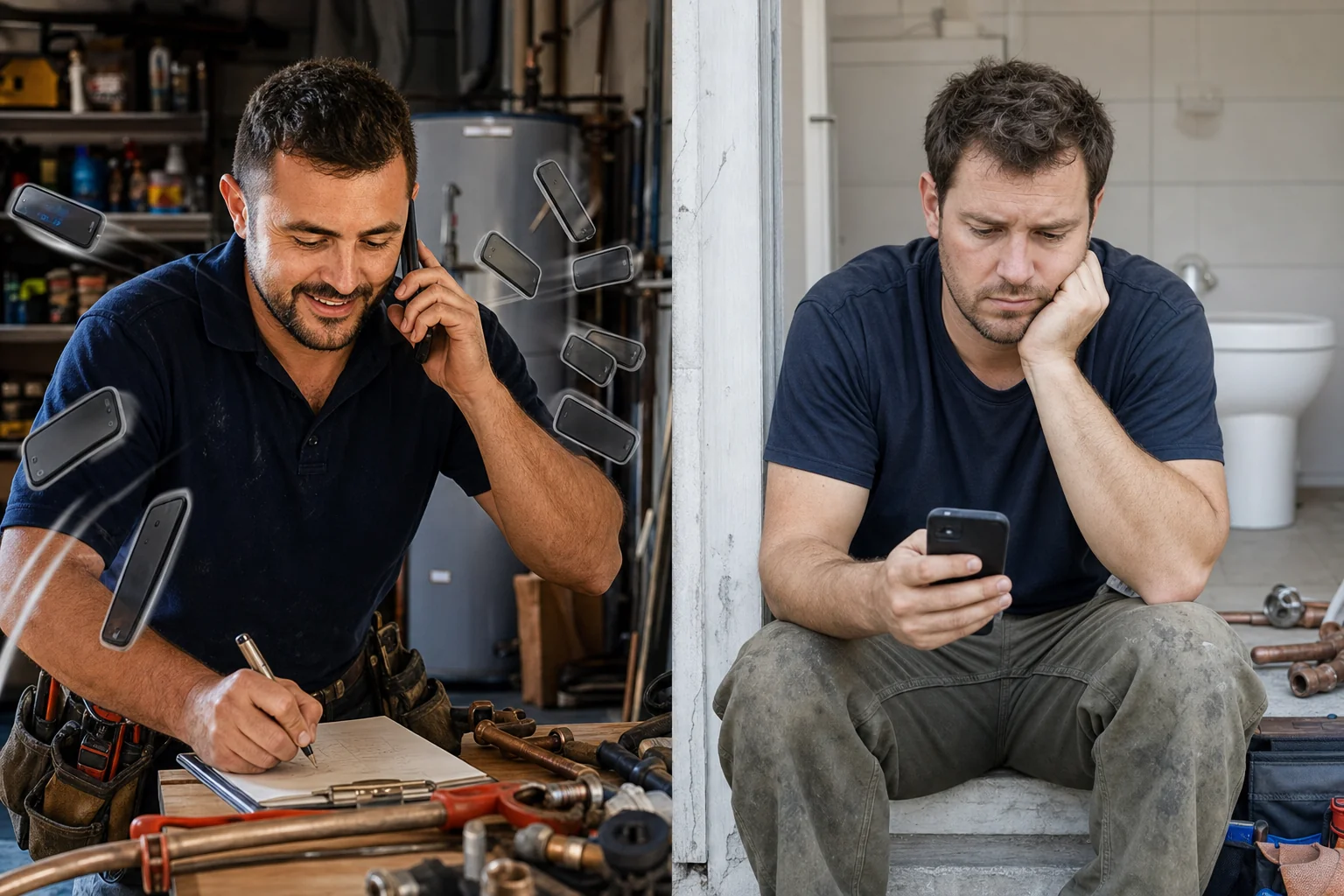 Two tradies with different call volumes representing the difference between Google Ads and Facebook Ads lead quality