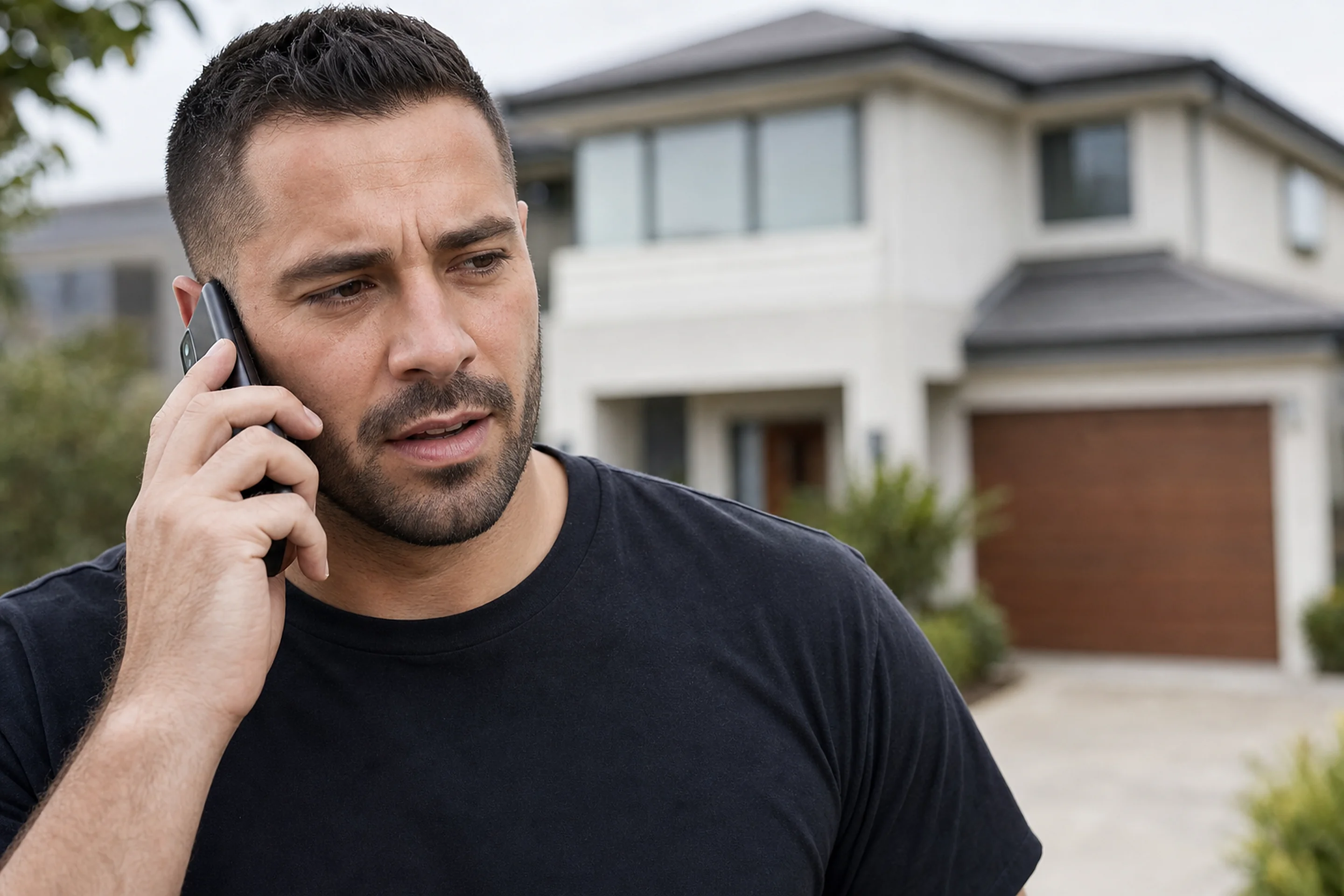 Person calling a tradie from a mobile phone after clicking a Google search result, representing high-converting trade service landing pages