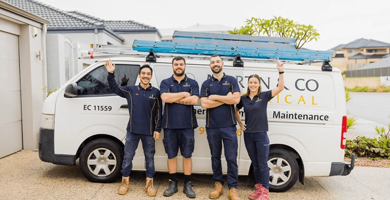 The Martin & Co Electrical team in front of their work van
